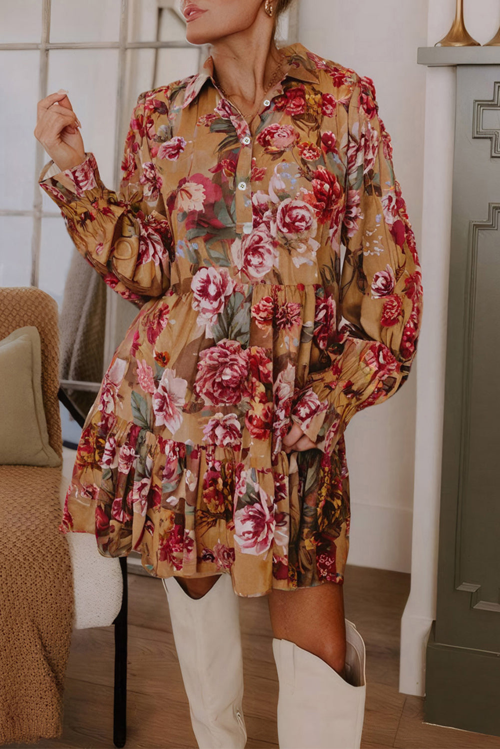 long sleeve vintage floral dress Vintage 1970s Gunne Style Floral Maxi Dress