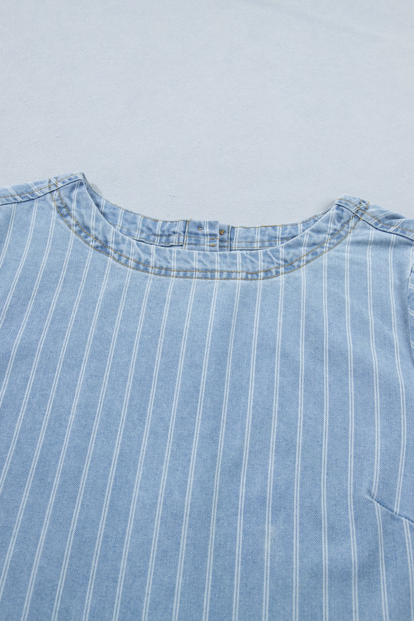 Sky Blue Stripe Buttoned Back T-Shirt Denim Mini Dress