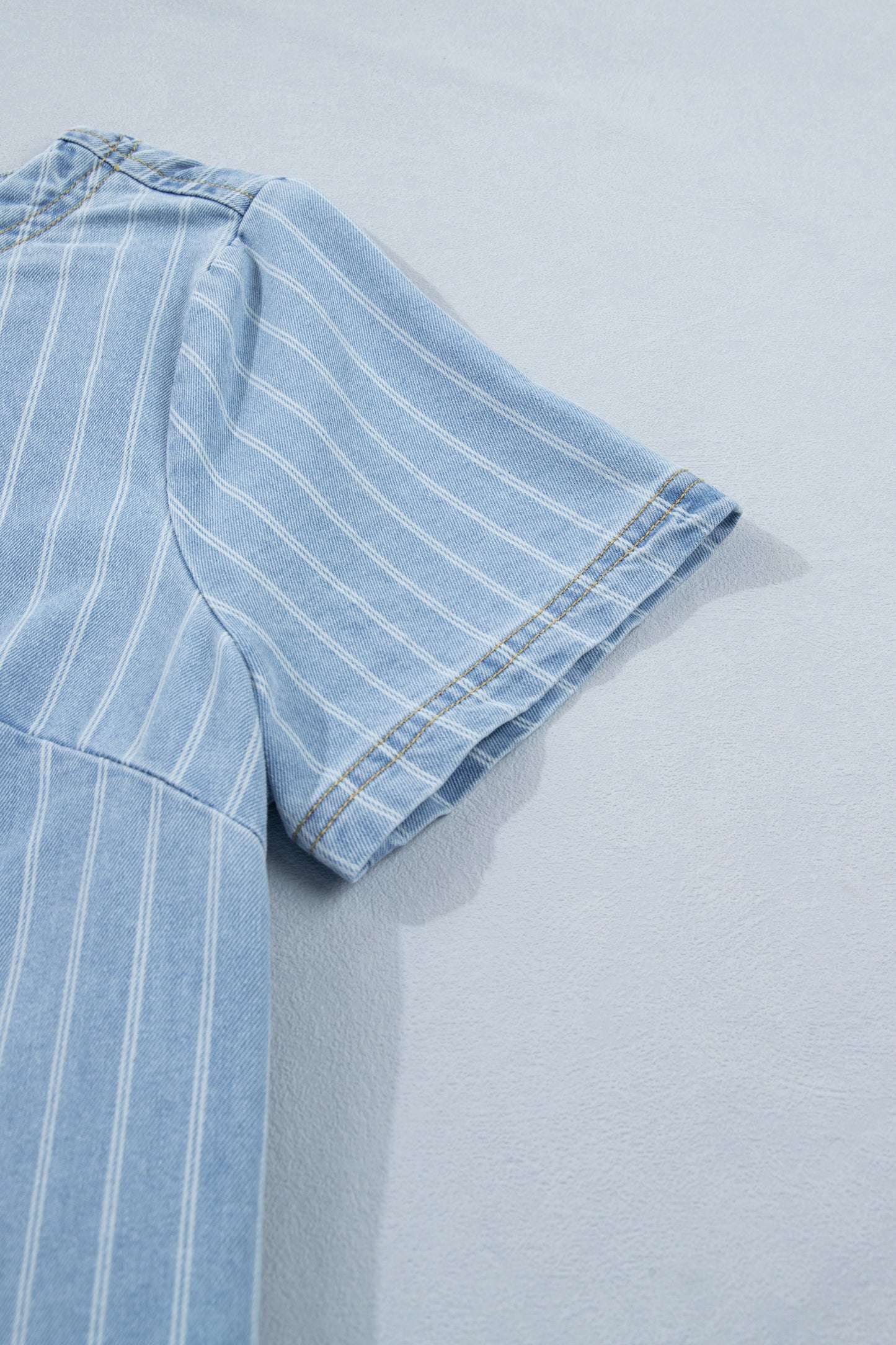 Sky Blue Stripe Buttoned Back T-Shirt Denim Mini Dress