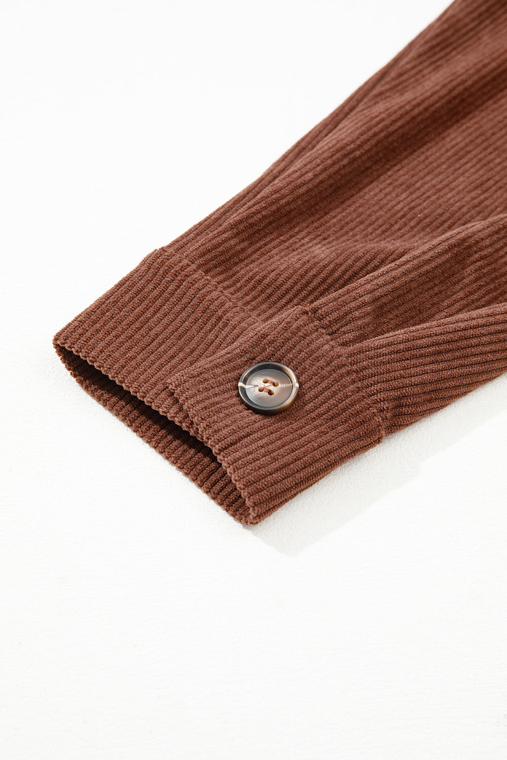 Coffee Floral Embroidered Collar Button Front Corduroy Jacket With Pocket