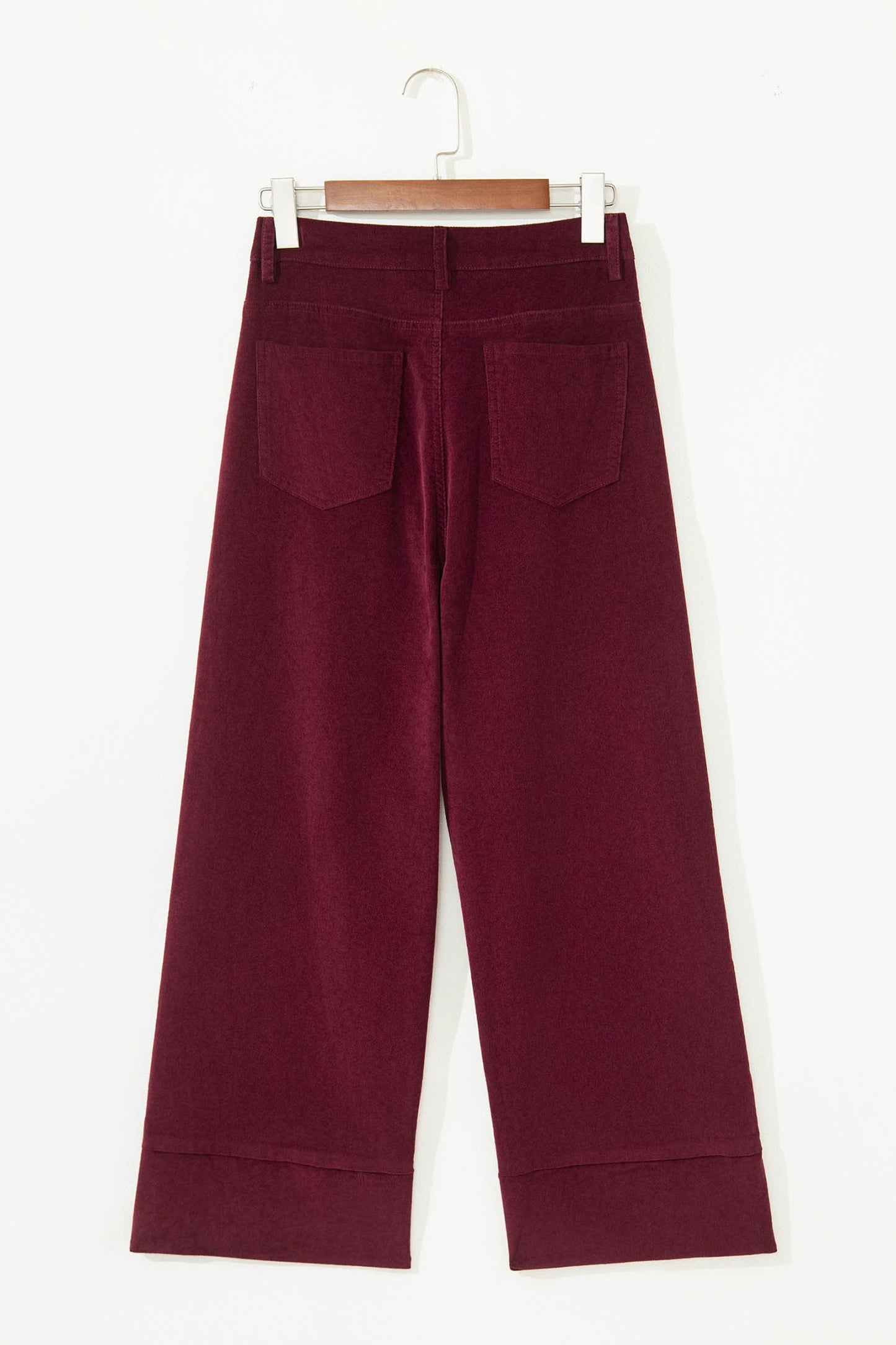 Burgundy Corduroy Solid Color High Waist Wide Leg Pants